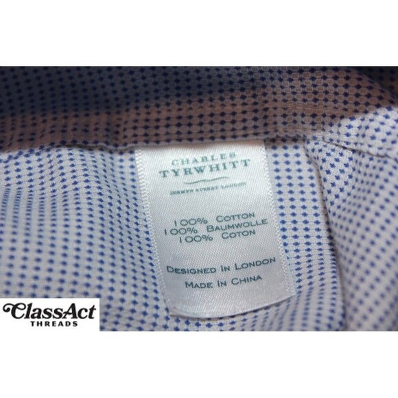 Charles Tyrwhitt Men’s Classic Fit Blue Checked Button Down Shirt Cotton L - Picture 5 of 5